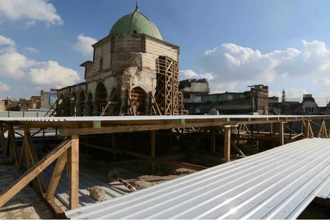 Các cuộc khai quật xung quanh nhà thờ Hồi giáo al-Nuri ở khu phố cổ Mosul, thành phố phía bắc Iraq, nơi bị tàn phá nặng nề bởi các chiến binh của nhóm Nhà nước Hồi giáo vào năm 2017. (Nguồn: AFP)