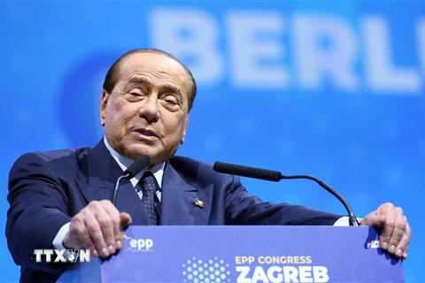 Cựu Thủ tướng Italy Silvio Berlusconi phát biểu tại một hội nghị của đảng Nhân dân châu Âu (EPP) tại Zagreb, Croatia ngày 21/11/2019. (Ảnh: AFP/TTXVN)