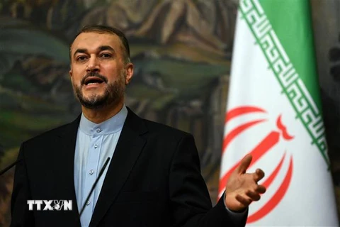 Ngoại trưởng Iran Hossein Amir-Abdollahian tại cuộc họp báo ở Moskva, Nga, ngày 6/10/2021. (Ảnh: AFP/TTXVN)