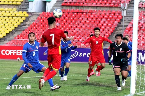 U23 Việt Nam khởi đầu Vòng loại U23 châu Á 2022 với chiến thắng 1-0 trước U23 Đài Bắc Trung Hoa ngày 27/10/2021. (Ảnh: TTXVN)