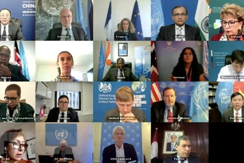Việt Nam cùng đại diện các nước thành viên Hội đồng Bảo an Liên hợp quốc tham dự phiên thảo luận về tình hình Yemen tháng 5/2021.. (Ảnh: Hữu Thanh/TTXVN) 