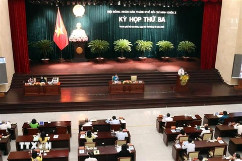 Kỳ họp thứ 3 Hội đồng nhân dân Thành phố Hồ Chí Minh, nhiệm kỳ 2021-2026, ngày 18/10/2021. (Ảnh: TTXVN phát) 