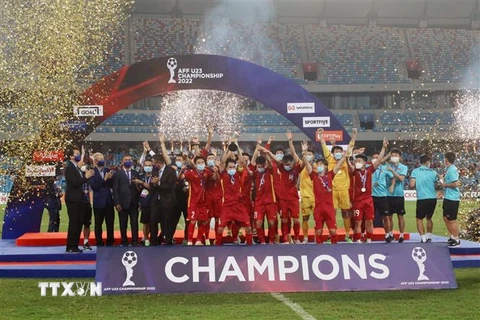 U23 Việt Nam đăng quang ngôi vô địch Giải U23 Đông Nam Á 2022. (Ảnh: TTXVN phát)