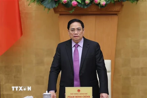 Thủ tướng Phạm Minh Chính chủ trì cuộc họp. (Ảnh: Dương Giang/TTXVN)