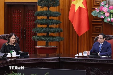 Thủ tướng Phạm Minh Chính tiếp Đại sứ New Zealand tại Việt Nam Tredene Cherie Dobson. (Ảnh: Dương Giang/TTXVN)