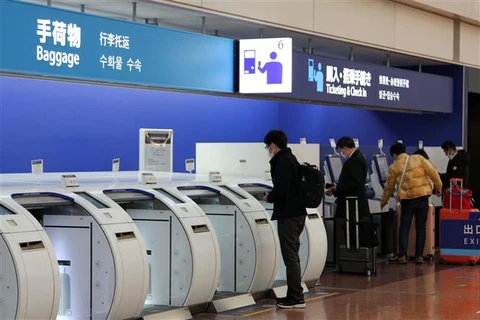 Hành khách làm thủ tục check-in tại sân bay quốc tế Haneda ở thủ đô Tokyo. (Ảnh: Đào Thanh Tùng/TTXVN)