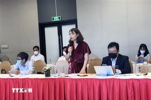 Đại diện doanh nghiệp đóng góp ý kiến tại Hội thảo lấy ý kiến Dự thảo Luật Bảo vệ quyền lợi người tiêu dùng (sửa đổi) tại Thành phố Hồ Chí Minh. (Ảnh: Mỹ Phương/TTXVN)