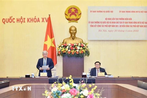 Chủ tịch Ủy ban Trung ương Mặt trận Tổ quốc Việt Nam Đỗ Văn Chiến phát biểu. (Ảnh: TTXVN)