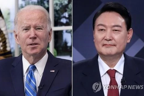 Tổng thống Mỹ Joe Biden và Tổng thống đắc cử Hàn Quốc Yoon Suk-yeol. (Nguồn: Yonhap)