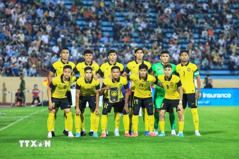 Đội hình của U23 Malaysia. (Ảnh: Tuấn Anh/TTXVN)