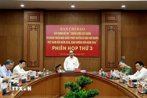 Chủ tịch nước Nguyễn Xuân Phúc, Trưởng Ban chỉ đạo phát biểu. (Ảnh:Thống Nhất/TTXVN)