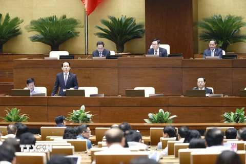 Chủ nhiệm Ủy ban Pháp luật của Quốc hội Hoàng Thanh Tùng giải trình, làm rõ một số vấn đề đại biểu Quốc hội nêu. (Ảnh: Doãn Tấn/TTXVN)