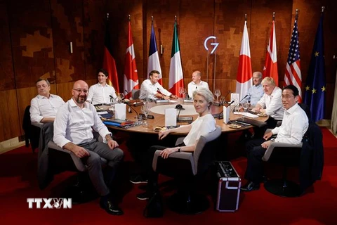 Lãnh đạo các nước Nhóm các nền công nghiệp phát triển hàng đầu thế giới (G7) và lãnh đạo Liên minh châu Âu tại Hội nghị thượng đỉnh G7 ở Elmau, Đức ngày 26/6/2022. (Ảnh: AFP/TTXVN)