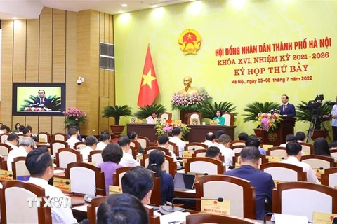 Chủ tịch HĐND thành phố Hà Nội Nguyễn Ngọc Tuấn phát biểu khai mạc Kỳ họp. (Ảnh: Văn Điệp/TTXVN)