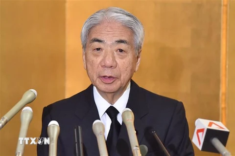 Nghị sỹ Hidehisa Otsuji phát biểu tại một cuộc họp báo ở Tokyo, Nhật Bản. (Ảnh: AFP/TTXVN)