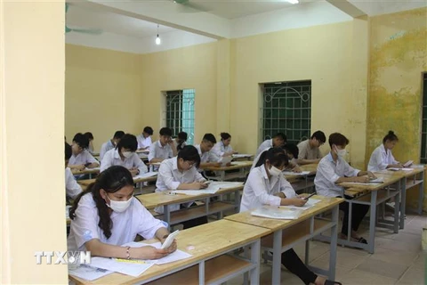 Thí sinh làm bài thi tại điểm thi THPT Quang Trung (thành phố Hưng Yên) ngày 9/7. (Ảnh: Mai Ngoan/TTXVN)