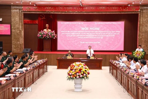 Bí thư Thành ủy Hà Nội Đinh Tiến Dũng tại Hội nghị. (Ảnh: Văn Điệp/TTXVN)