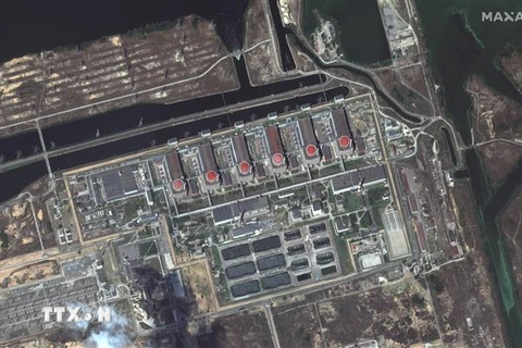 Ảnh chụp vệ tinh toàn cảnh nhà máy điện hạt nhân Zaporizhzhia ở Enerhodar, miền Đông Ukraine, ngày 19/8/2022. (Ảnh: AFP/TTXVN)