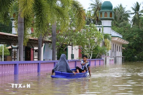 Cảnh ngập lụt sau những trận mưa lớn tại Pattani, Thái Lan, ngày 10/1/2021. (Ảnh: AFP/TTXVN)