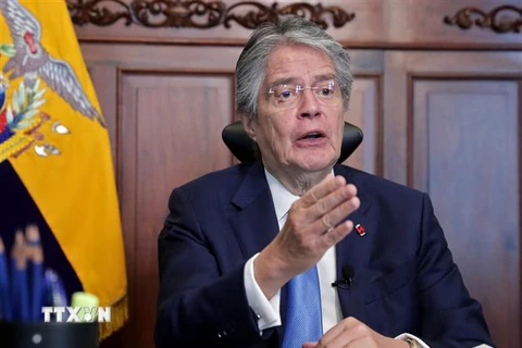 Tổng thống Ecuador Guillermo Lasso phát biểu tại Quito ngày 28/6/2022. (Ảnh: AFP/TTXVN)