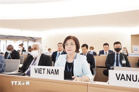 Đại sứ Lê Thị Tuyết Mai tham dự Khóa họp lần thứ 51 của Hội đồng Nhân quyền Liên hợp quốc. (Ảnh: Xuân Hoàng/TTXVN)