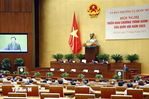 Chủ tịch Quốc hội Vương Đình Huệ phát biểu kết luận hội nghị. (Ảnh: Doãn Tấn/TTXVN)