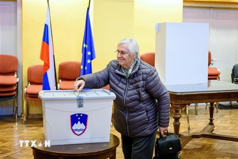 Cử tri Slovenia bỏ phiếu bầu tổng thống tại điểm bầu cử ở Radomlje ngày 23/10/2022. (Ảnh: AFP/TTXVN)