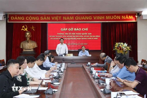 Quang cảnh buổi gặp mặt báo chí. (Ảnh: Phương Hoa/TTXVN)