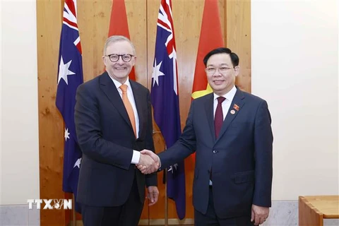 Chủ tịch Quốc hội Vương Đình Huệ hội kiến Thủ tướng Australia Anthony Albanese. (Ảnh: Doãn Tấn/TTXVN)