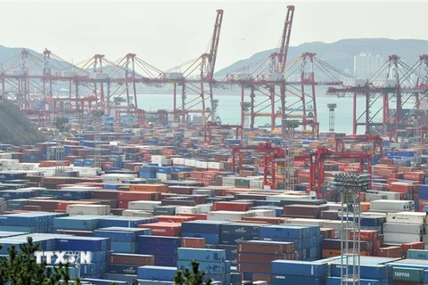 Cảng hàng hóa ở thành phố Busan, Hàn Quốc. (Ảnh: AFP/TTXVN)