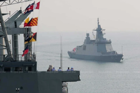 Hải quân Hoàng gia Thái Lan tiếp nhận khinh hạm HTMS Bhumibol Adulyadej do Hàn Quốc đóng trị giá 14,6 tỷ baht tại Chuk Samet, ngày 7/1/2019. (Nguồn: The Bangkok Post)