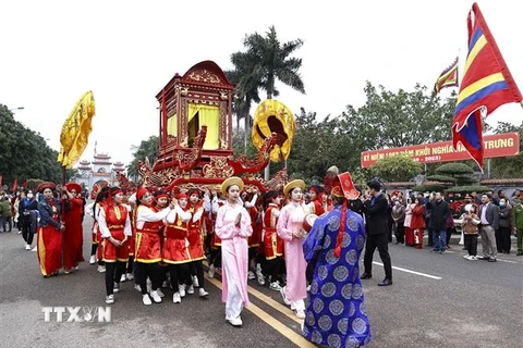 Lễ hội Đền Hai Bà Trưng Xuân Quý Mão 2023. (Ảnh: Thống Nhất/TTXVN)