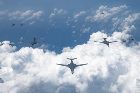 Các máy bay của Lực lượng Không quân Nhật Bản và lực lượng Phòng vệ Không quân Mỹ trong một cuộc tập trận chung quy mô lớn trong ở phận gần Nhật Bản. (Nguồn: Air Force)