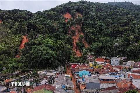 Hiện trường vụ lở đất sau những trận mưa lớn tại Juquehy, Sao Sebastiao, bang Sao Paulo, Brazil, ngày 20/2/2023. (Ảnh: AFP/TTXVN)