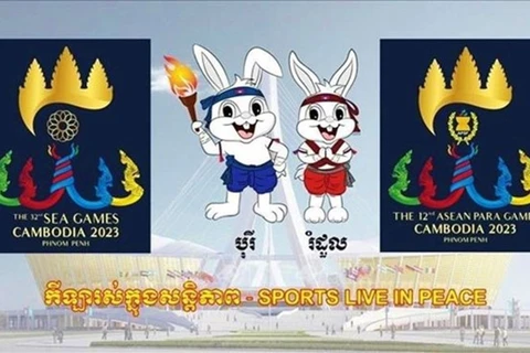 Biểu trưng và linh vật của SEA Games và ASEAN Para Games tại Campuchia năm 2023. (Nguồn: TTXVN)