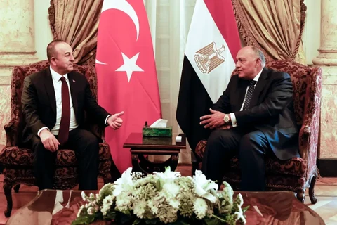 Ngoại trưởng Ai Cập Sameh Shoukry (phải) gặp người đồng cấp Thổ Nhĩ Kỳ Mevlut Cavusoglu tại Cairo. (Nguồn: AFP)
