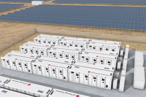 Hình minh họa nhà máy điện tích hợp năng lượng Mặt Trời với thiết bị LGES BESS. (Nguồn: LG Energy Solution)