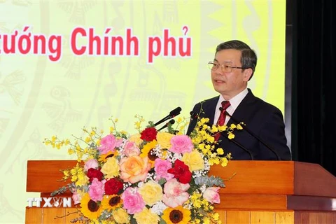 Chủ tịch UBND tỉnh Tuyên Quang Nguyễn Văn Sơn phát biểu tại Hội nghị. (Ảnh: Quang Cường/TTXVN)