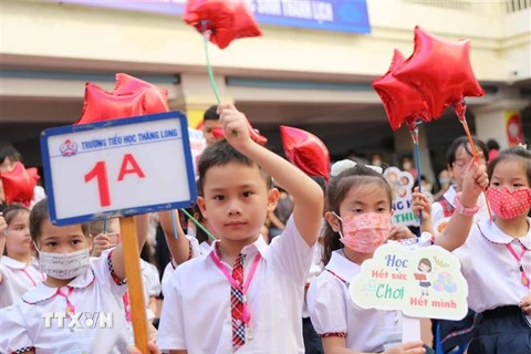 Học sinh lớp 1 trường Tiểu học Thăng Long, quận Hoàn Kiếm, Hà Nội. (Ảnh minh họa: Thanh Tùng/TTXVN)