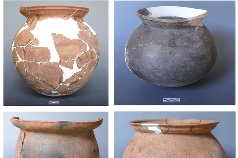 Những chiếc bình thời nhà Thương (khoảng 1600 TCN-1046 TCN) được khai quật từ Di chỉ làng Gucheng ở tỉnh Vân Nam (Ảnh: Globaltimes)