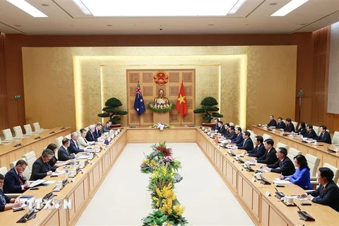 Thủ tướng Phạm Minh Chính và Thủ tướng Australia Anthony Albanese hội đàm. (Ảnh: Dương Giang/TTXVN)
