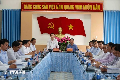 Bí thư Thành ủy Cần Thơ Nguyễn Văn Hiếu phát biểu tại buổi làm việc. (Ảnh: Thanh Liêm/TTXVN)