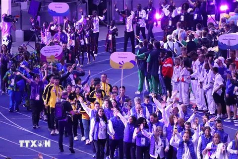 Màn pháo hoa đẹp mắt tại Lễ khai mạc Special Olympics Berlin 2023. (Ảnh: Mạnh Hùng/TTXVN)