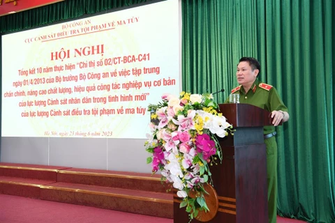 Thiếu tướng Nguyễn Văn Viện phát biểu khai mạc Hội nghị. (Nguồn: Bộ Công an)