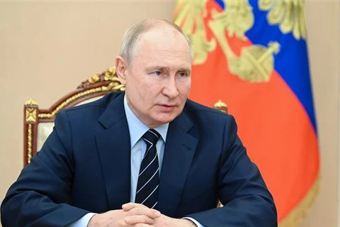 Tổng thống Nga Vladimir Putin phát biểu tại Moskva ngày 14/7/2023. (Ảnh: AFP/TTXVN) 