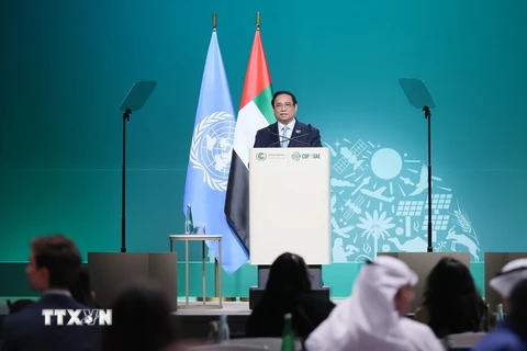 Thủ tướng Phạm Minh Chính phát biểu tại Hội nghị Thượng đỉnh Hành động Khí hậu Thế giới. (Ảnh: Dương Giang-TTXVN)