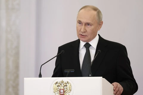 Tổng thống Nga Vladimir Putin phát biểu tại một sự kiện ở Moskva ngày 8/12/2023. (Ảnh: AFP/TTXVN)