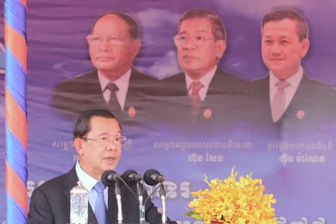 Chủ tịch CPP Samdech Techo Hun Sen phát biểu tại Lễ kỷ niệm. (Ảnh: AKP/TTXVN phát)