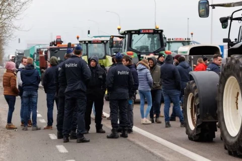 Nông dân Bỉ biểu tình chặn lối vào cảng Zeebrugge. (Nguồn: Shutterstock)