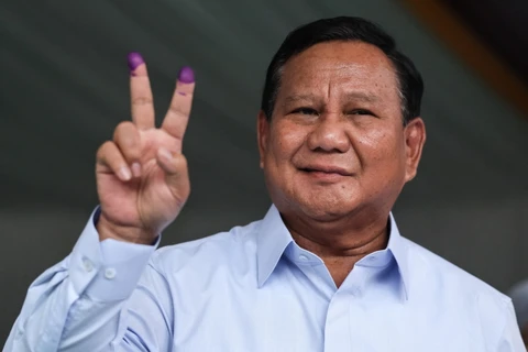 Ứng cử viên Tổng thống Indonesia Prabowo Subianto tại điểm bỏ phiếu ở Bogor ngày 14/2/2024. (Ảnh: AFP/TTXVN)